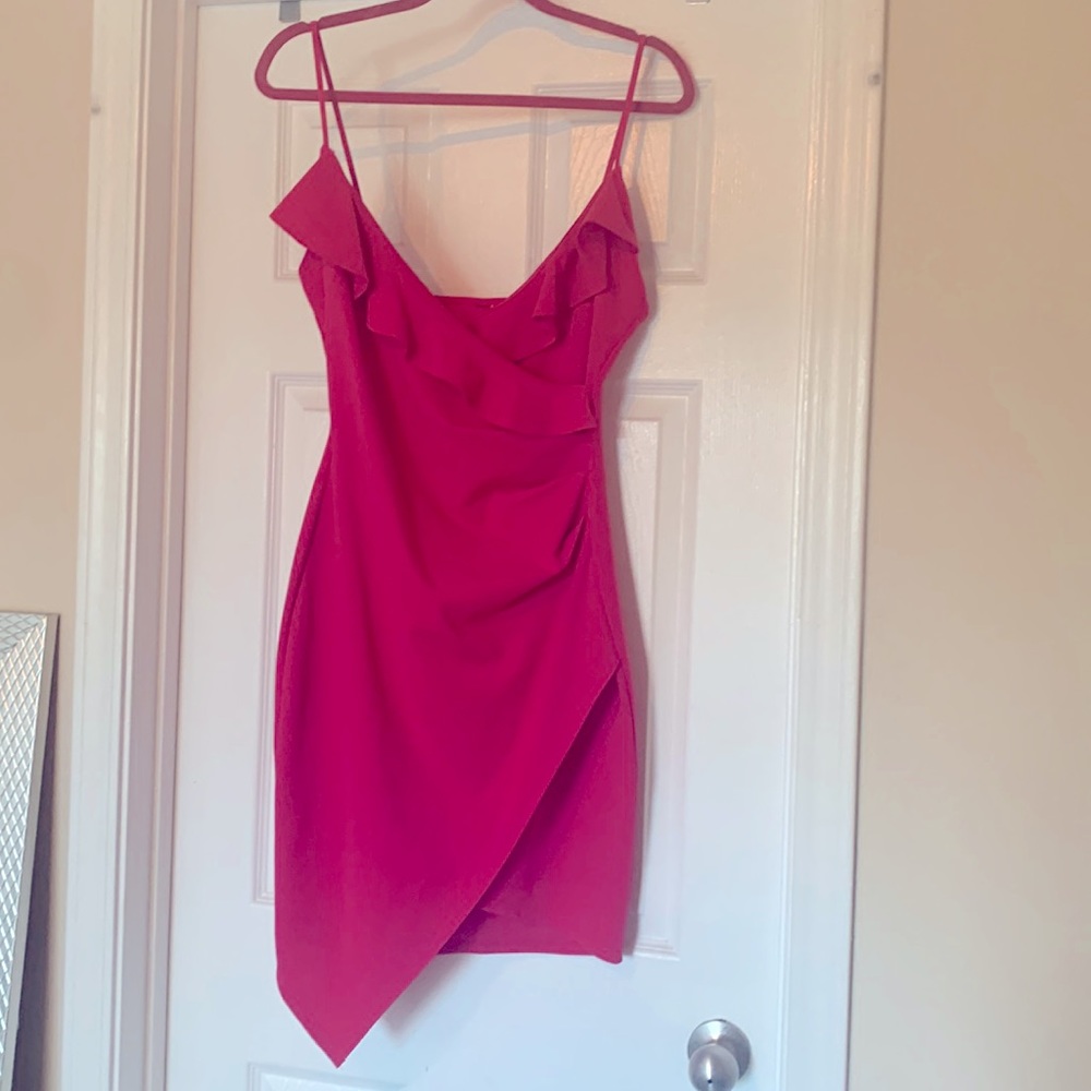 Cute Hot Pink Ruffle Mini Dress